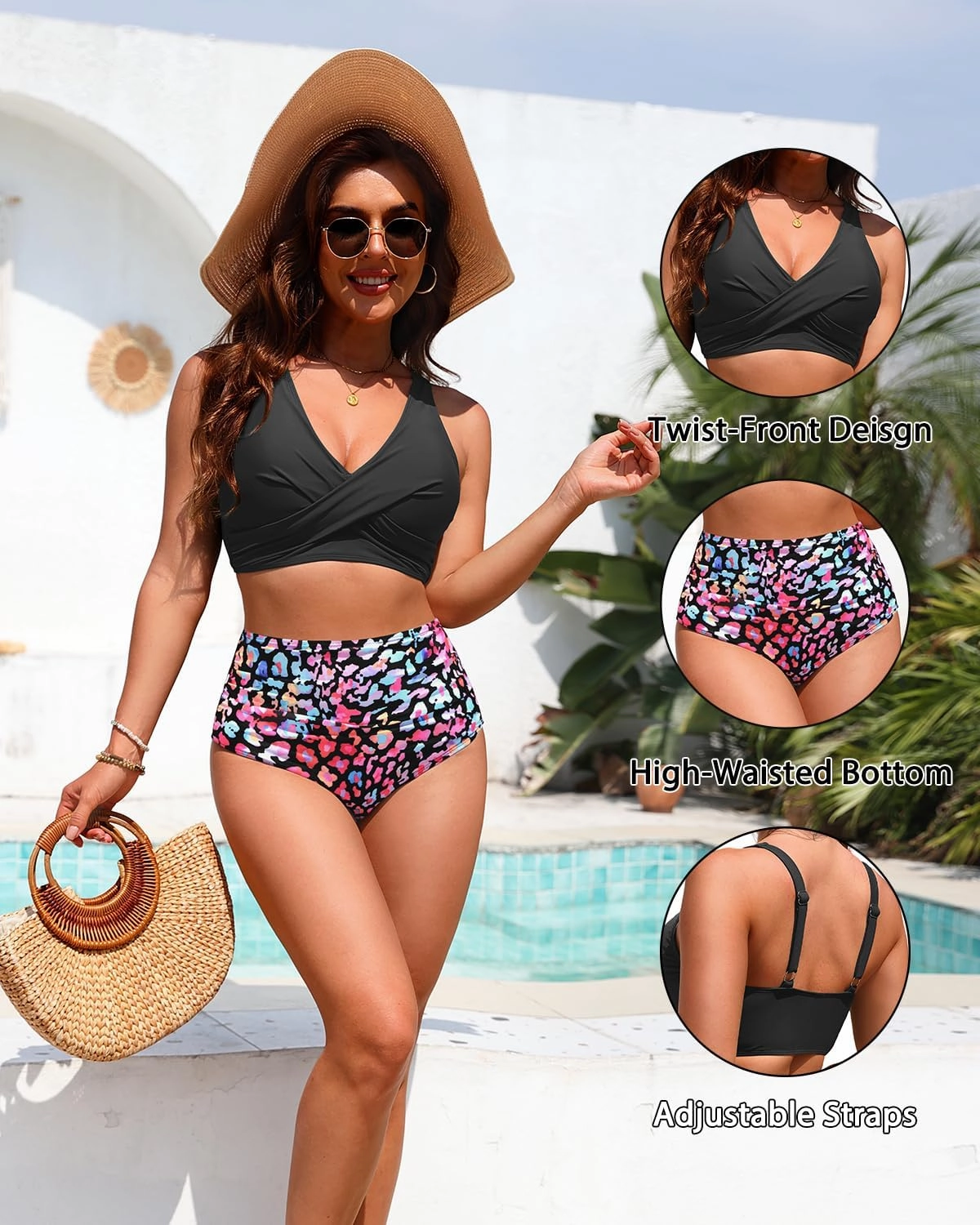 High Waisted Two Piece Swimsuit-Womens Bikini Set Tummy Control Bathing Suit Modest Full Coverage Bikini 2025