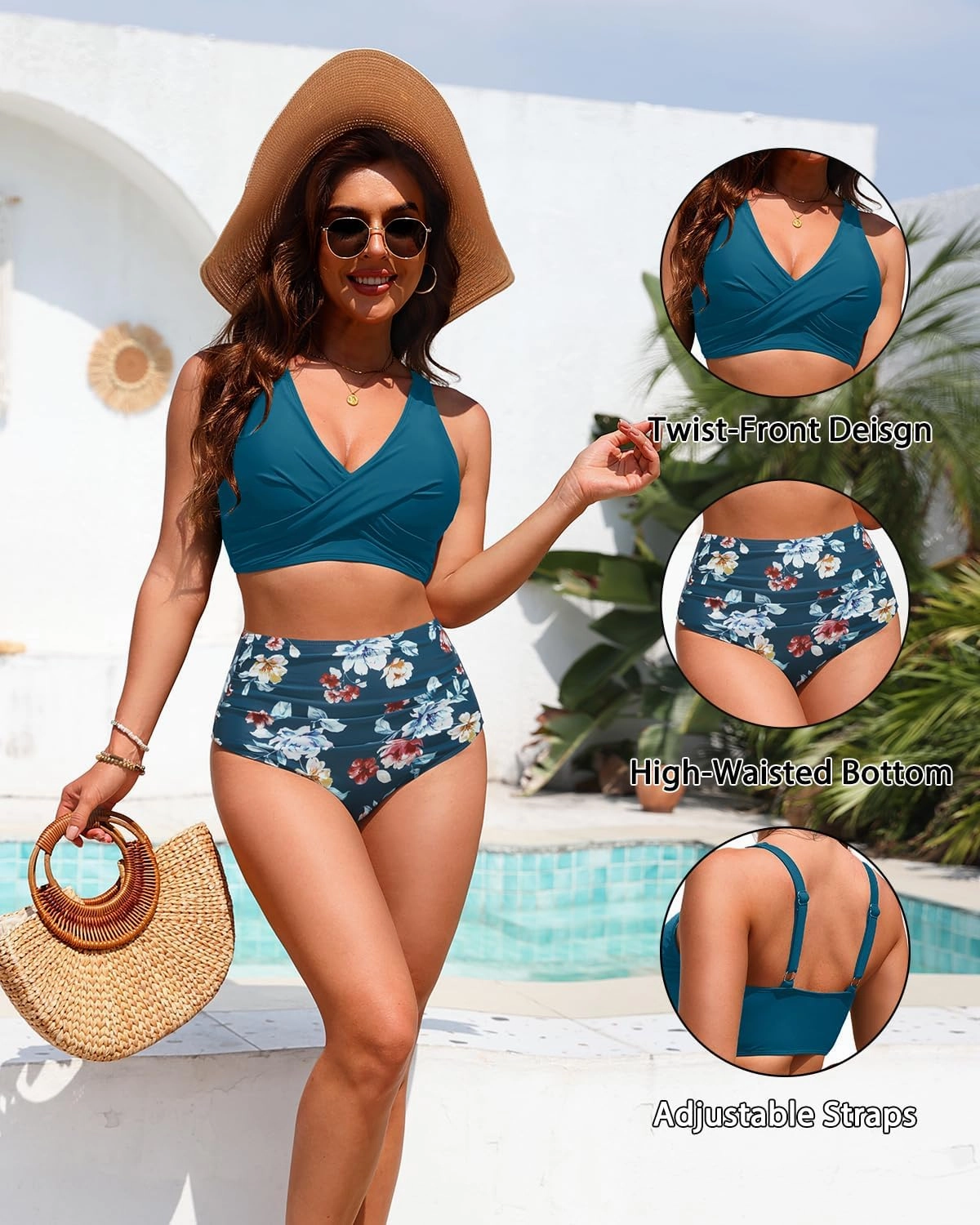 High Waisted Two Piece Swimsuit-Womens Bikini Set Tummy Control Bathing Suit Modest Full Coverage Bikini 2025