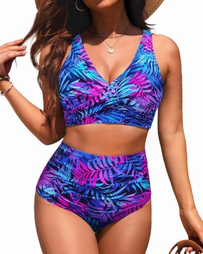 High Waisted Two Piece Swimsuit-Womens Bikini Set Tummy Control Bathing Suit Modest Full Coverage Bikini 2025