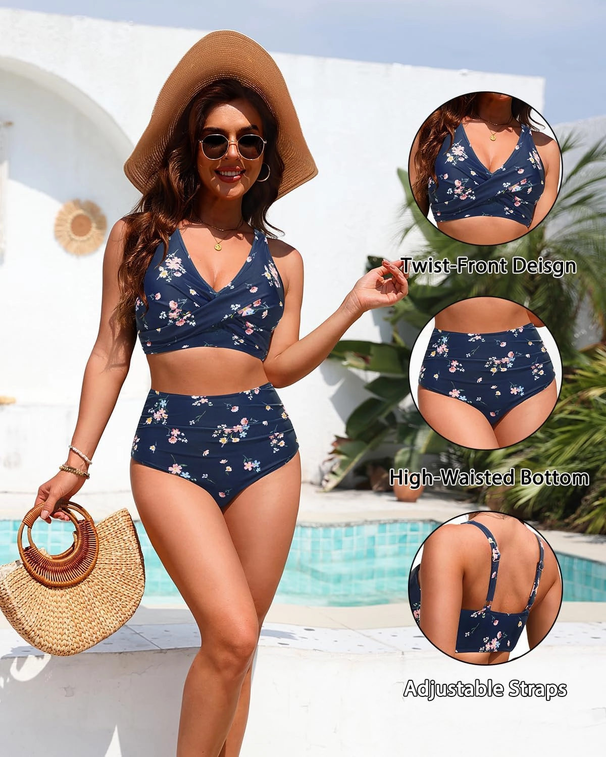 High Waisted Two Piece Swimsuit-Womens Bikini Set Tummy Control Bathing Suit Modest Full Coverage Bikini 2025