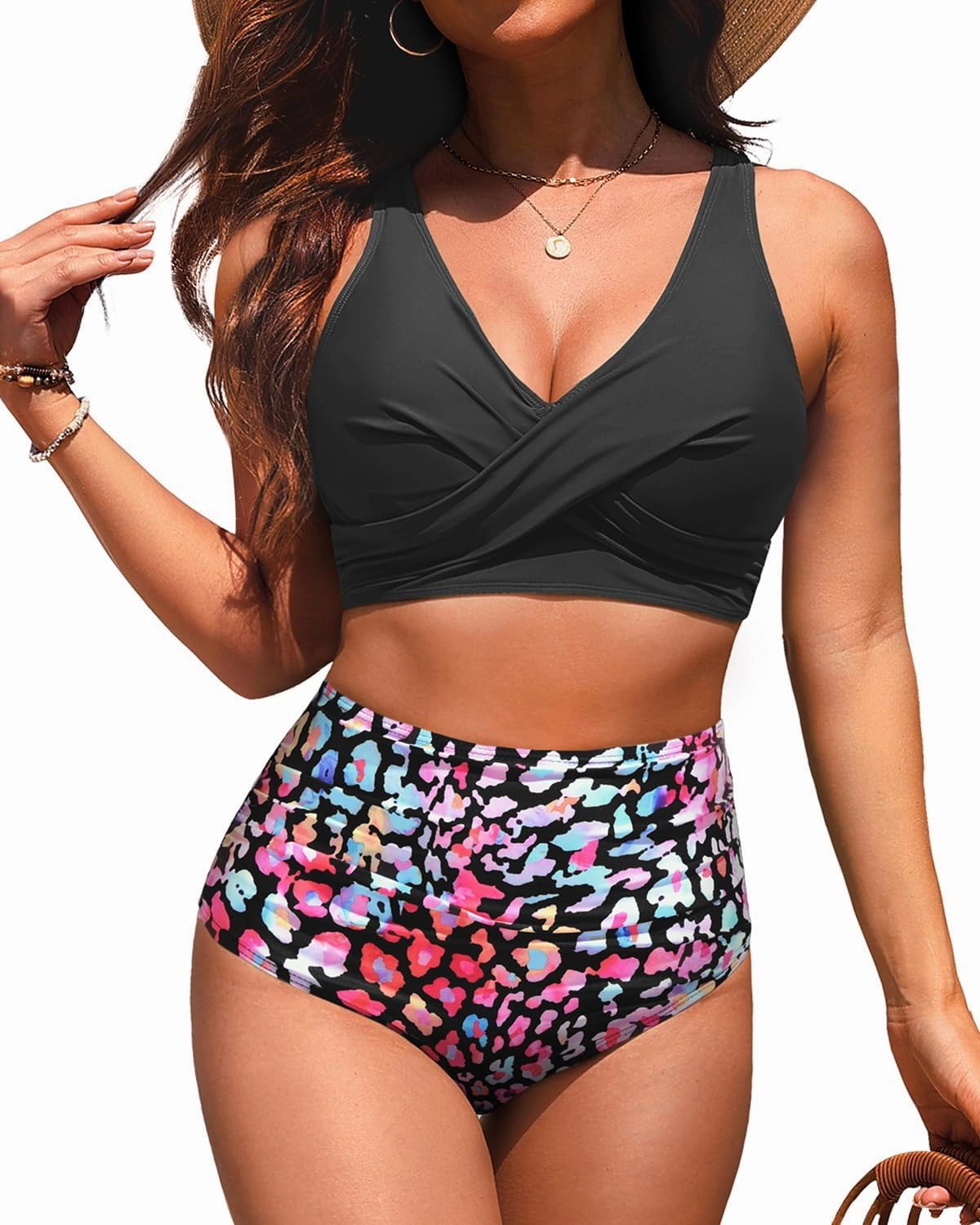 High Waisted Two Piece Swimsuit-Womens Bikini Set Tummy Control Bathing Suit Modest Full Coverage Bikini 2025