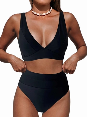 Hilinker Women's Leopard Bikini Swimsuits V Neck High Waisted 2 Piece Bathing Suits