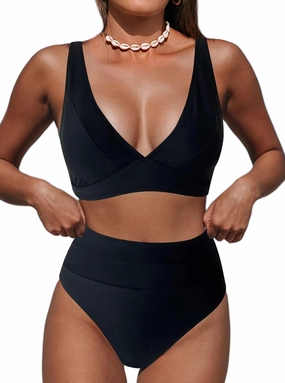Hilinker Women's Leopard Bikini Swimsuits V Neck High Waisted 2 Piece Bathing Suits