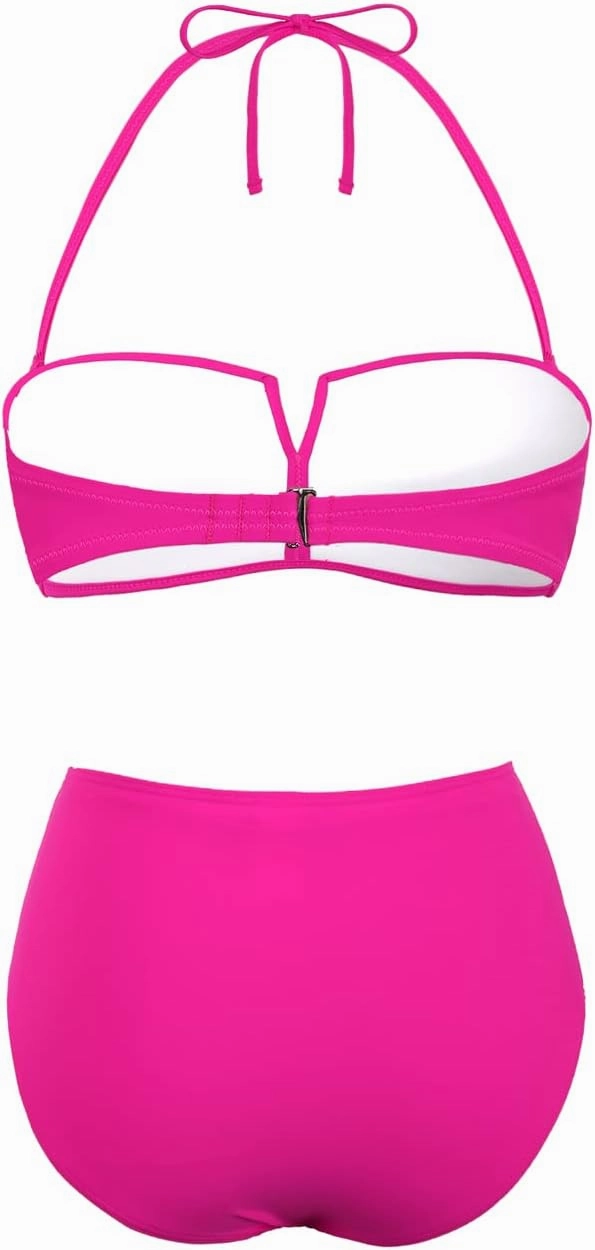 Hilor Bandeau Two Piece Bathing Suits for Women with Strap Retro High Waisted Swimsuits Sexy Push Up Bikini Swimwear