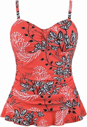 Hilor Women's 50's Retro Ruched Tankini Swimsuit Top with Ruffle Hem Bathing Suit Top Tummy Control Swim Tops