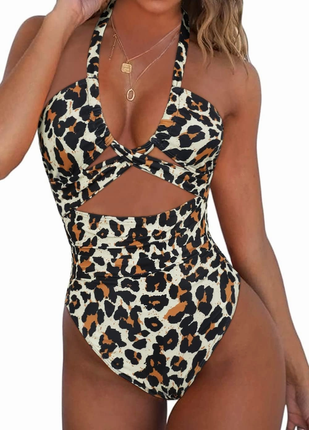 Hilor Women's One Piece Swimsuit Sexy Cutout Halter Bathing Suits Crossover High Cut Monokini Swimwear
