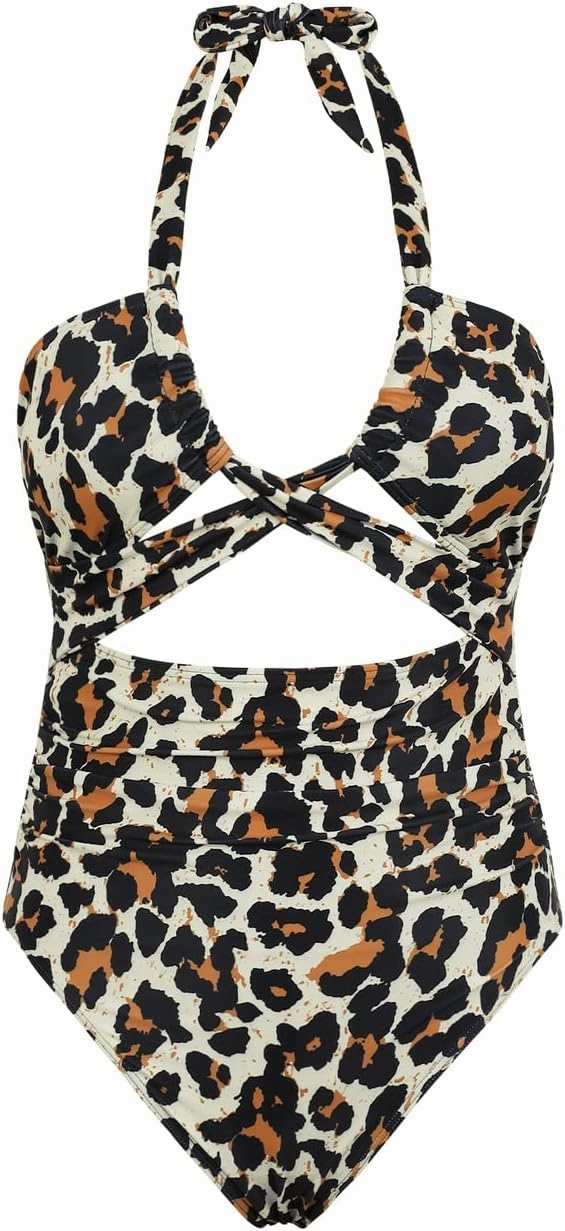 Hilor Women's One Piece Swimsuit Sexy Cutout Halter Bathing Suits Crossover High Cut Monokini Swimwear
