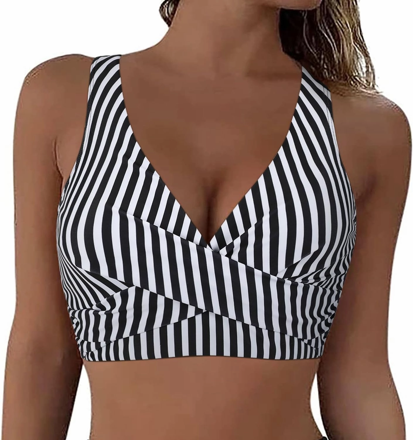 Hilor Women's Underwire Bikini Tops Push Up Criss Cross Swim Top Swimsuit Sexy V Neck Bikini Bathing Suit Top Only