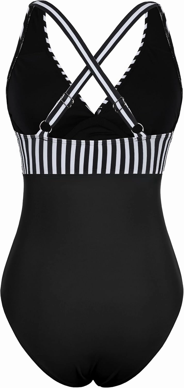 Hilor Women's Underwire One Piece Swimsuits Cross V Neck Swimwear Sexy Cut Out Bathing Suit Monokinis