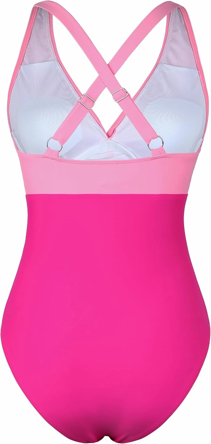 Hilor Women's Underwire One Piece Swimsuits Cross V Neck Swimwear Sexy Cut Out Bathing Suit Monokinis