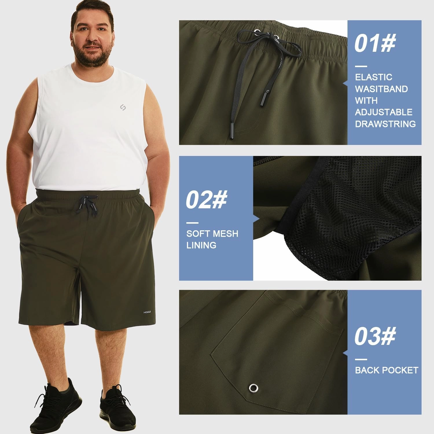 HOdo Mens Big and Tall Swim Trunks 11 inch with Mesh Liner 2X-7X