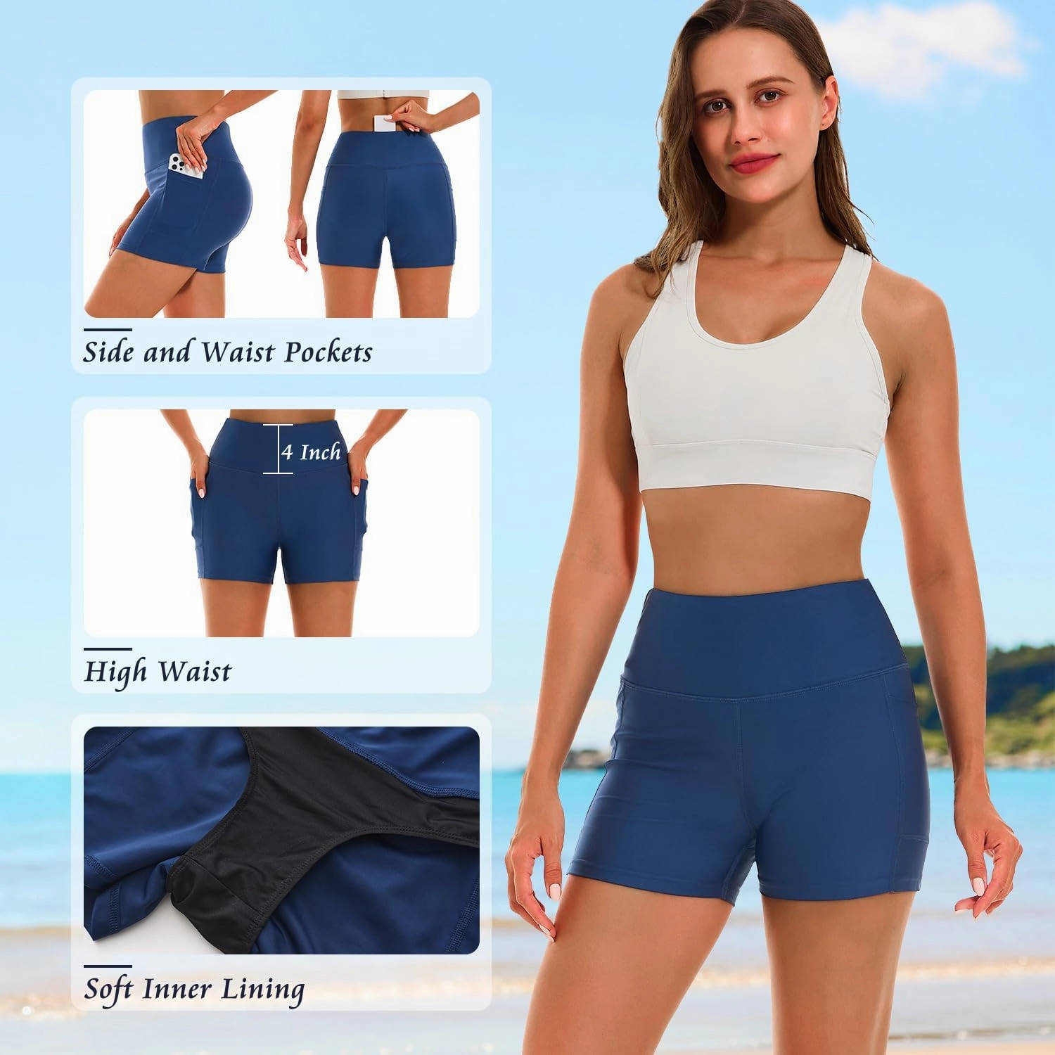 HODOSPORTS Women's 3''/5''/7''/9'' Swim Shorts UPF 50  High Waisted Board Shorts with Pockets Liner Quick Dry Swimsuit Bottom