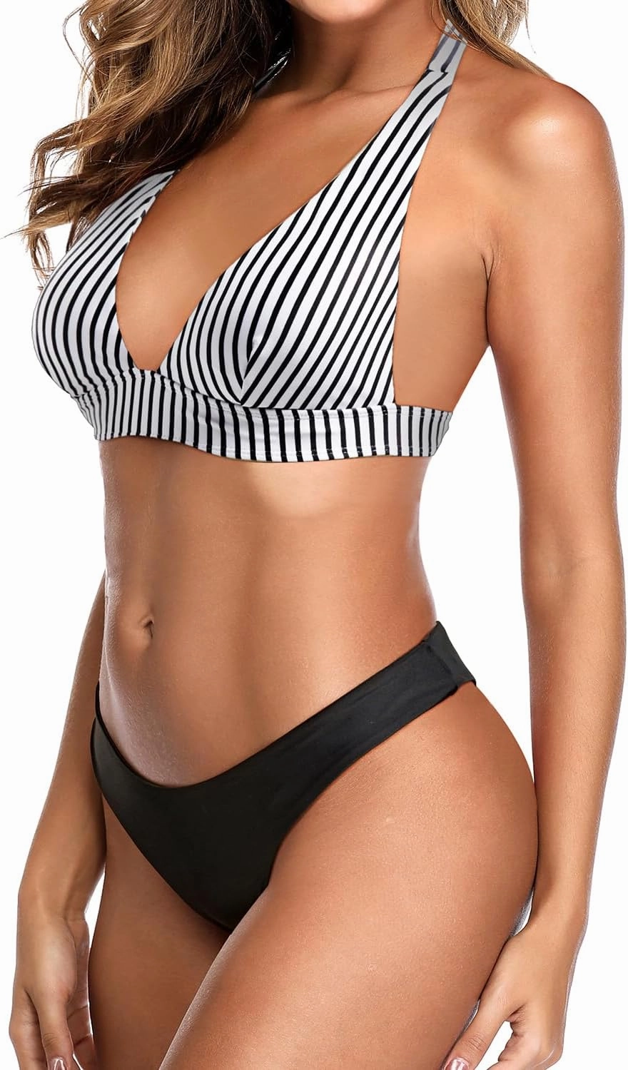 Holipick High Cut Bikini Sets for Women Two Piece Halter Cheeky Swimsuit V Neck Sexy Bathing Suits