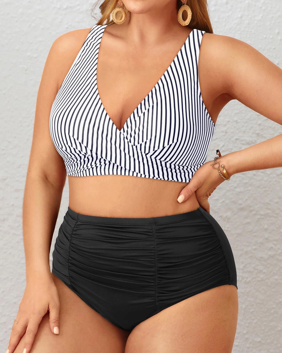 Holipick Two Piece Plus Size Swimsuits for Women High Waisted Bikini Tummy Control Bathing Suits Twist Front Swimwear