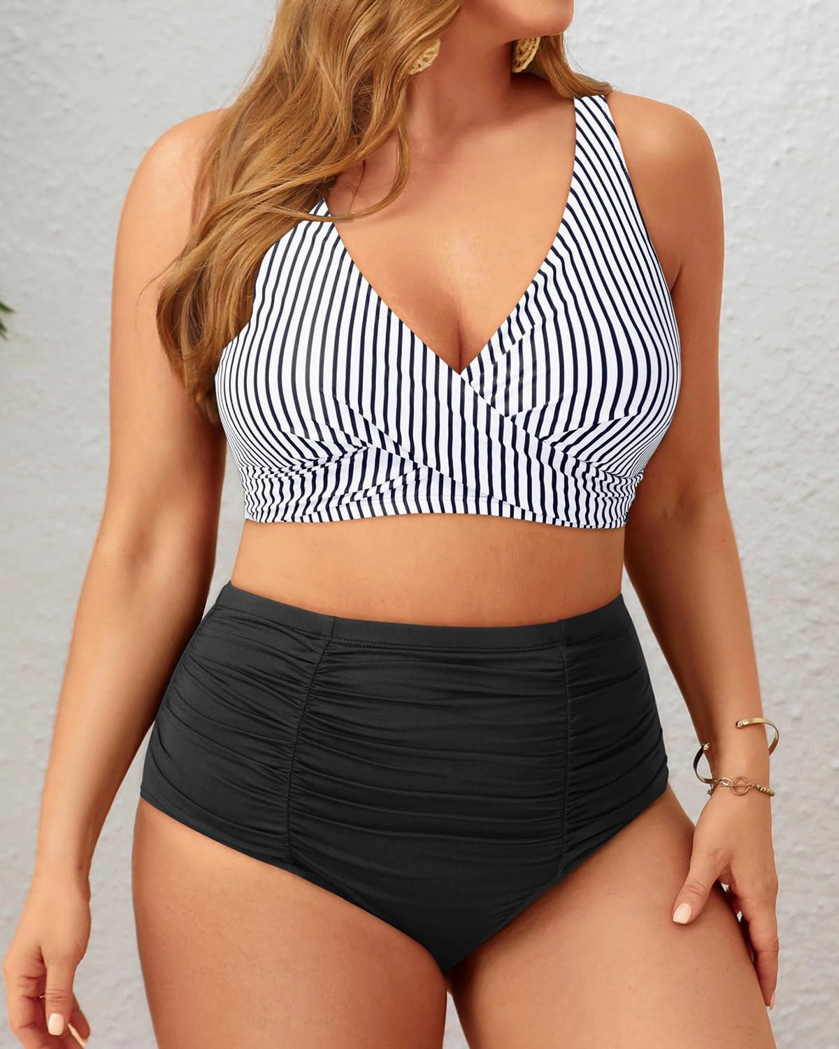 Holipick Two Piece Plus Size Swimsuits for Women High Waisted Bikini Tummy Control Bathing Suits Twist Front Swimwear