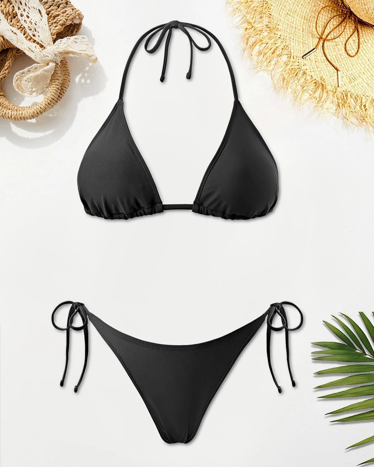 Holipick Two Piece Triangle Bikini Sets for Women String Bathing Suit Halter Top with Side Tie Bikini Bottom