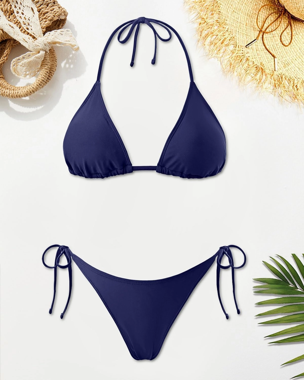 Holipick Two Piece Triangle Bikini Sets for Women String Bathing Suit Halter Top with Side Tie Bikini Bottom