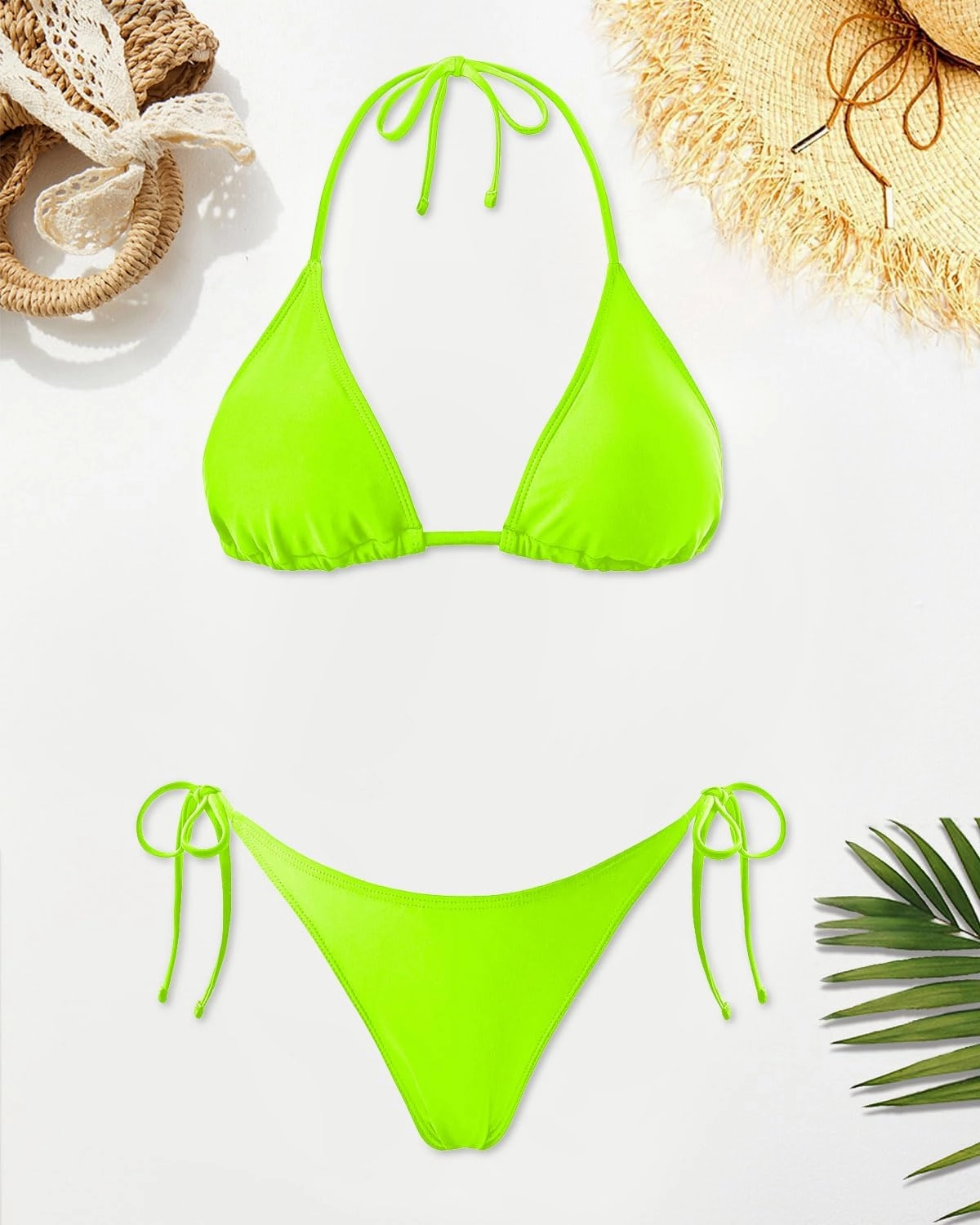 Holipick Two Piece Triangle Bikini Sets for Women String Bathing Suit Halter Top with Side Tie Bikini Bottom