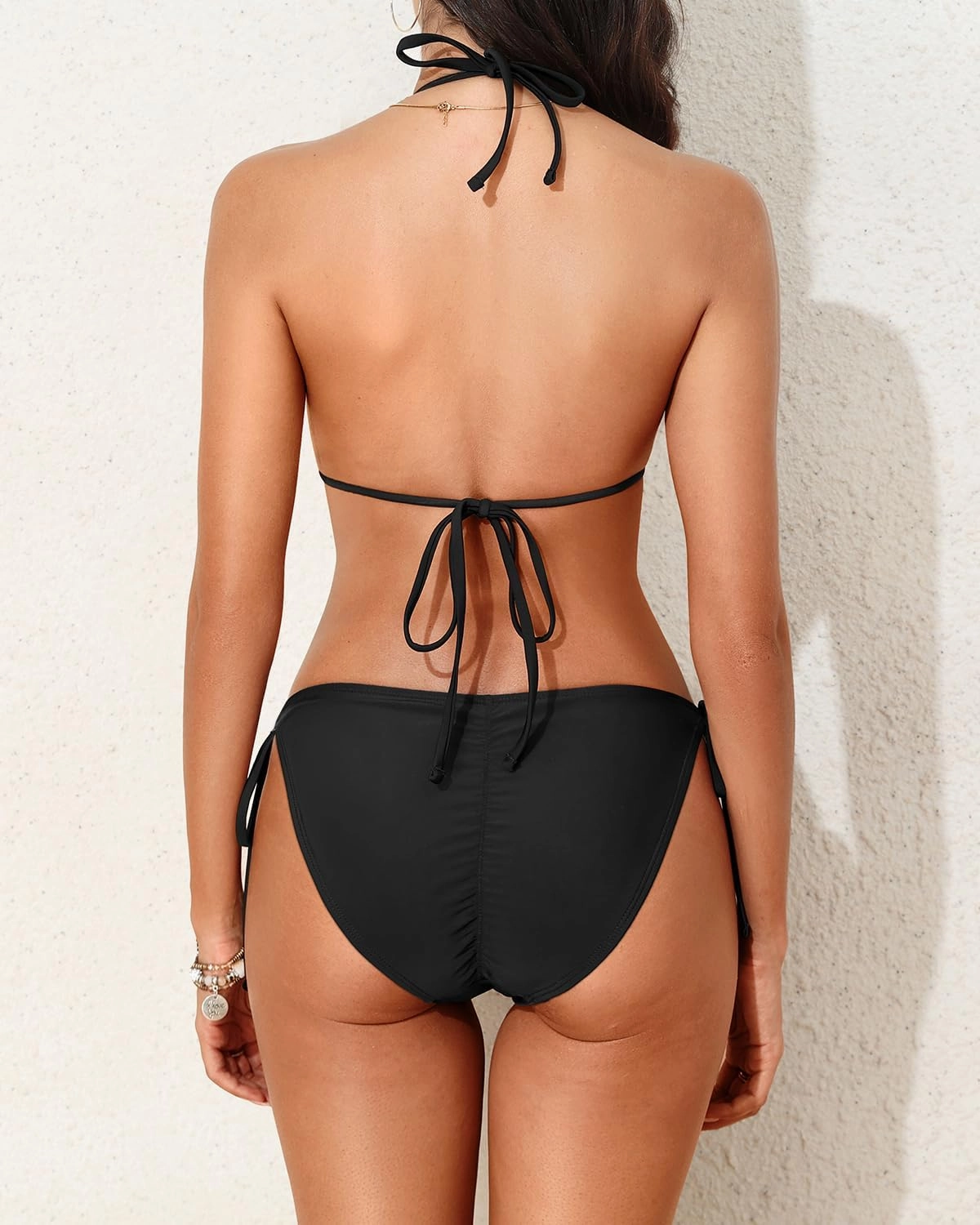 Holipick Two Piece Triangle Bikini Sets for Women String Bathing Suit Halter Top with Side Tie Bikini Bottom