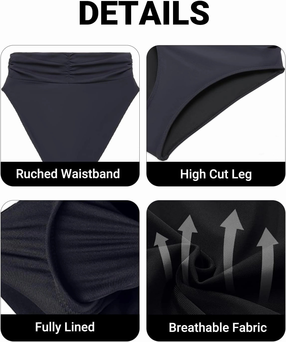 Holipick Women High Waisted Bikini Bottoms Tummy Control Swimsuit Bottoms Ruched Bathing Suit Swim Bottom High Cut