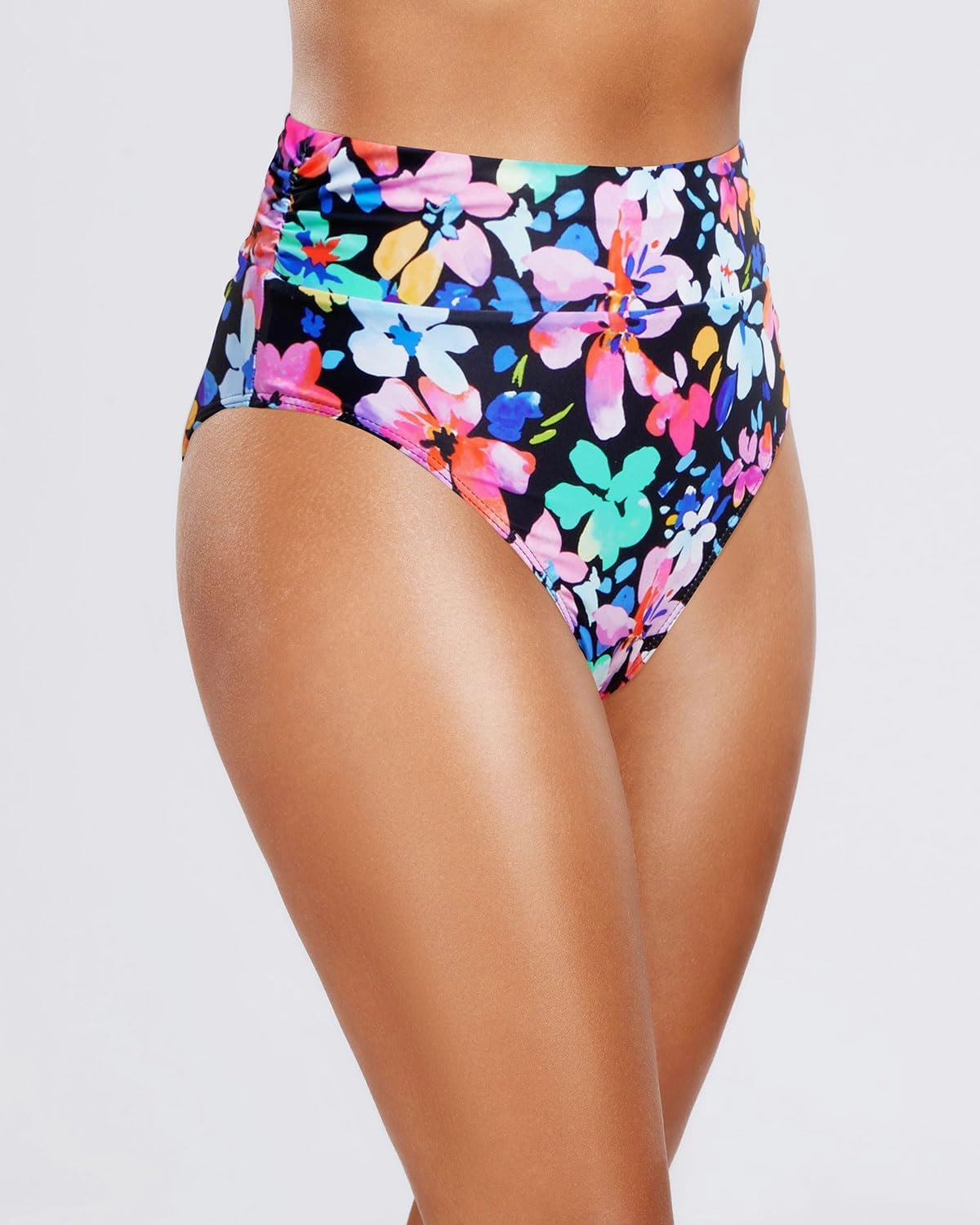 Holipick Women High Waisted Bikini Bottoms Tummy Control Swimsuit Bottoms Ruched Bathing Suit Swim Bottom High Cut