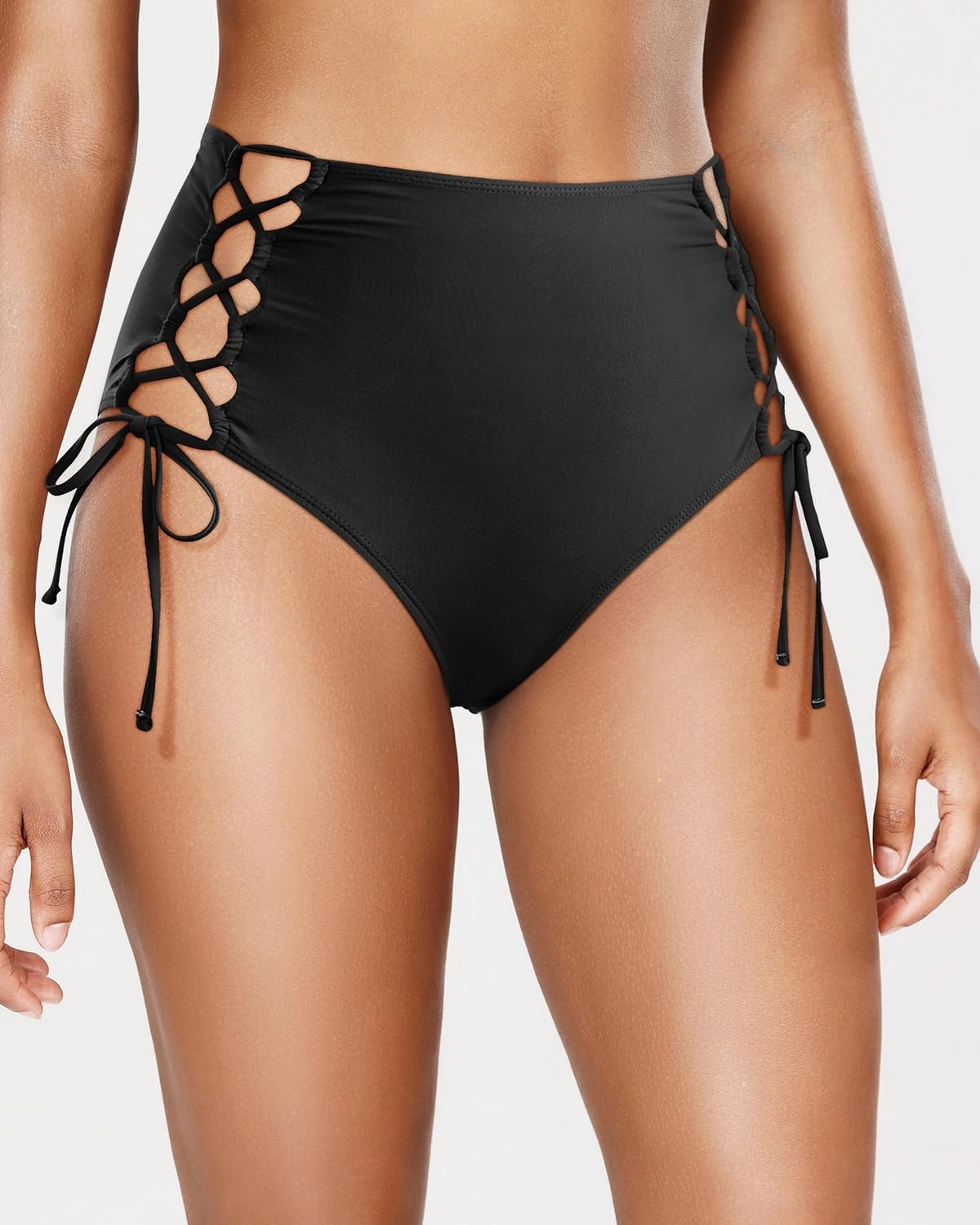 Holipick Women High Waisted Bikini Bottoms Tummy Control Swimsuit Bottoms Strappy Swim Bottom