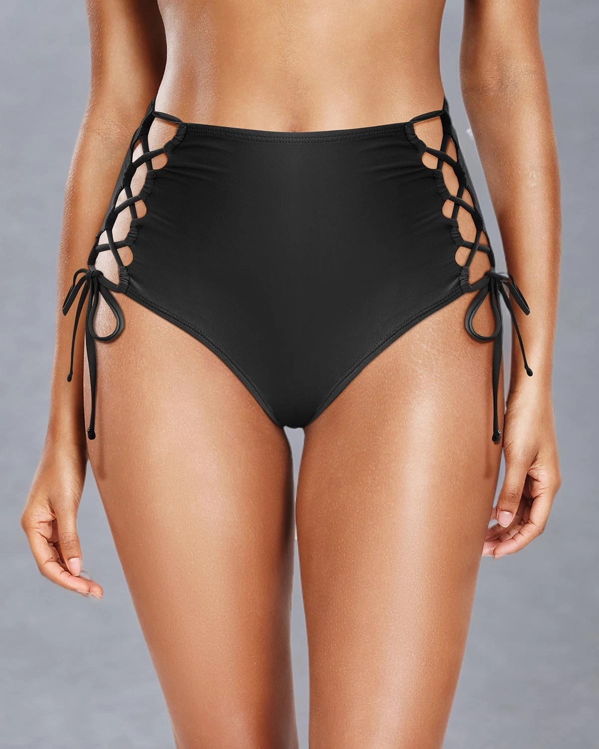Holipick Women High Waisted Bikini Bottoms Tummy Control Swimsuit Bottoms Strappy Swim Bottom