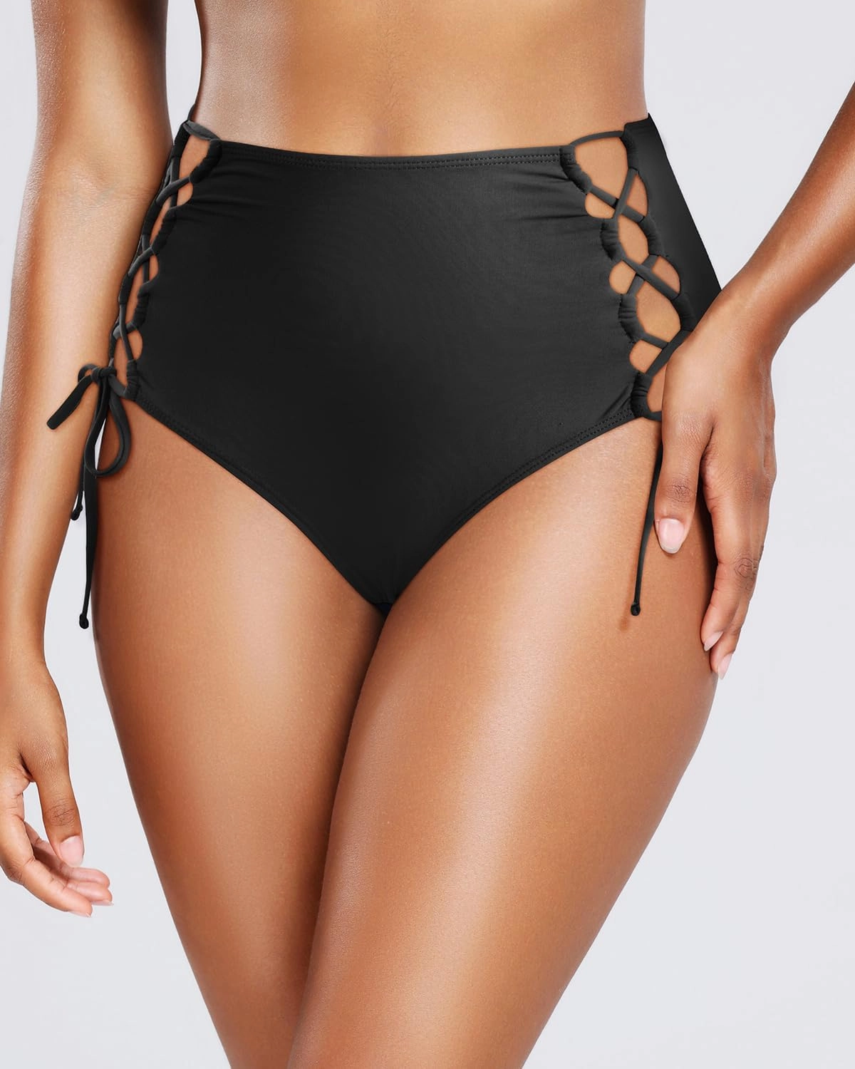 Holipick Women High Waisted Bikini Bottoms Tummy Control Swimsuit Bottoms Strappy Swim Bottom