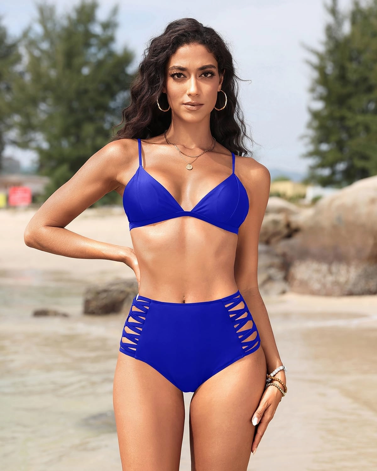 Holipick Women High Waisted Bikini Bottoms Tummy Control Swimsuit Bottoms Strappy Swim Bottom
