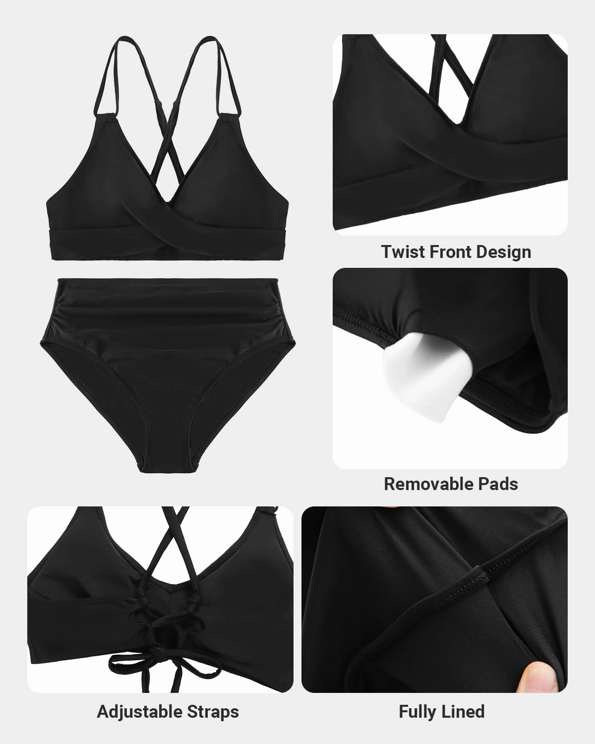 Holipick Women High Waisted Bikini Set Two Piece Swimsuits Push up Wrap Swim Suits Top Tummy Control Bathing Suit