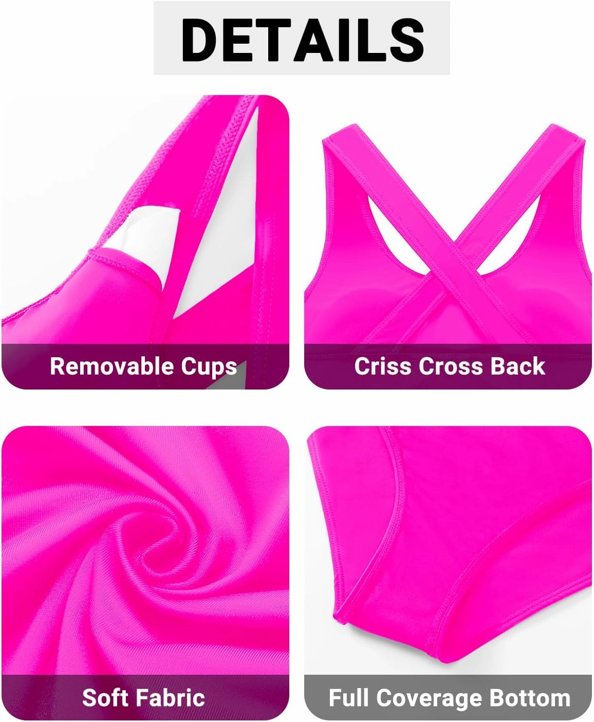 Holipick Women High Waisted Two Piece Bikini Sports Crop Top Swimsuit Scoop Neck Bathing Suit for Teen Girls with Bottom