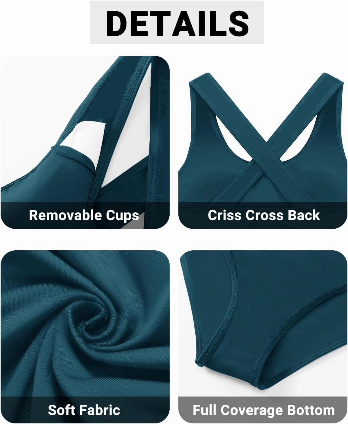 Holipick Women High Waisted Two Piece Bikini Sports Crop Top Swimsuit Scoop Neck Bathing Suit for Teen Girls with Bottom