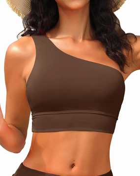 Holipick Women One Shoulder Bikini Tops Only Bathing Suit Top Sports Bra Swim Tops Longline Crop Top for Teen Girls