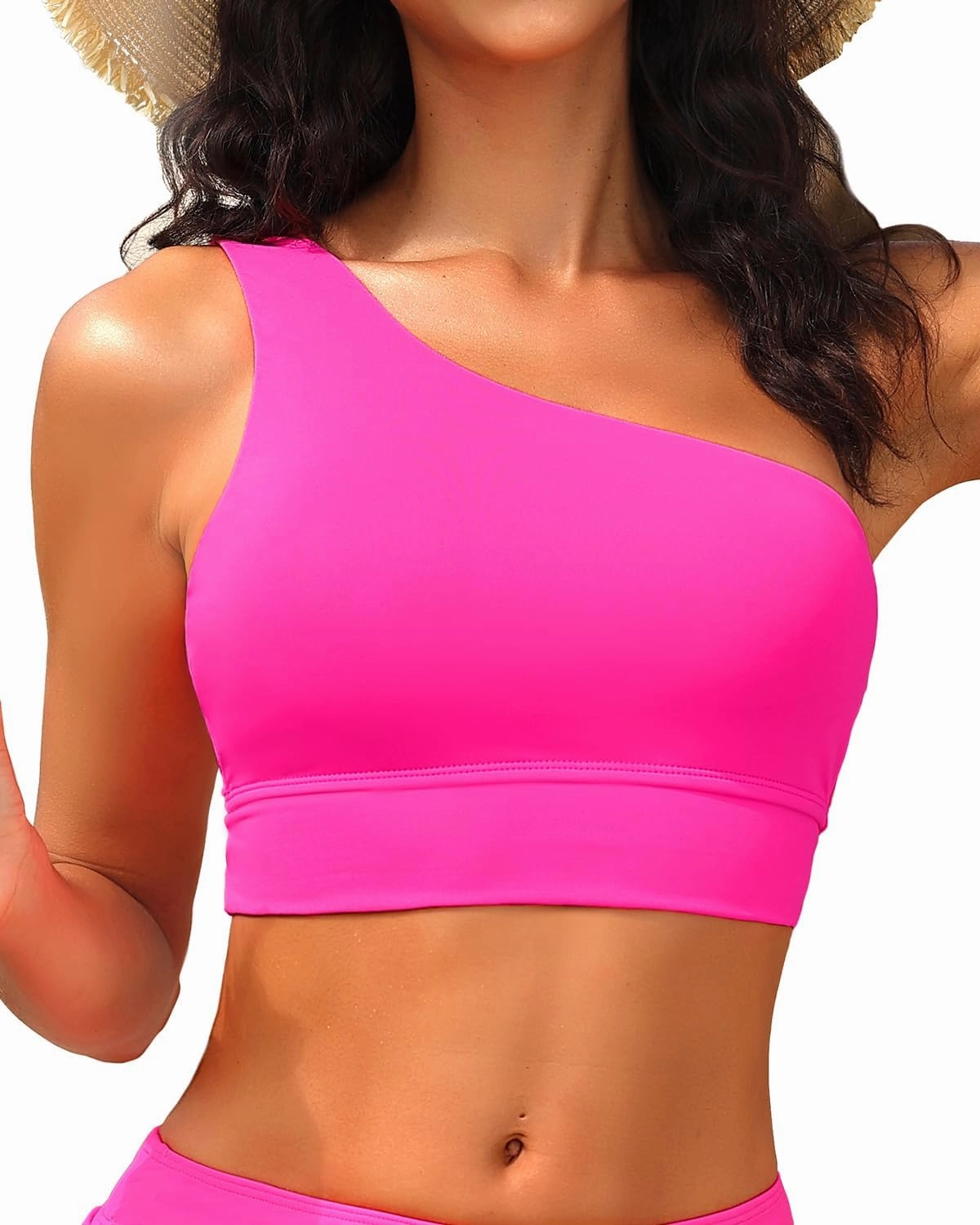 Holipick Women One Shoulder Bikini Tops Only Bathing Suit Top Sports Bra Swim Tops Longline Crop Top for Teen Girls