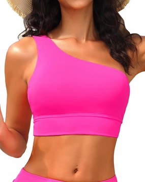Holipick Women One Shoulder Bikini Tops Only Bathing Suit Top Sports Bra Swim Tops Longline Crop Top for Teen Girls