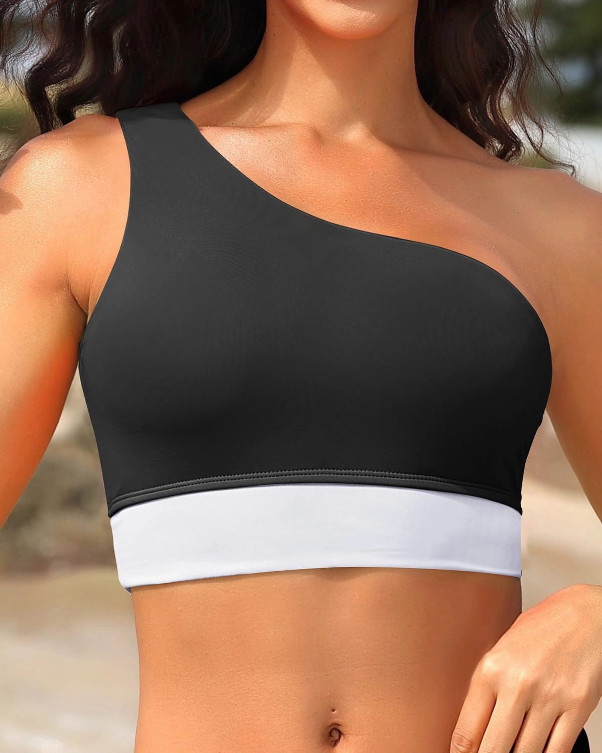 Holipick Women One Shoulder Bikini Tops Only Bathing Suit Top Sports Bra Swim Tops Longline Crop Top for Teen Girls