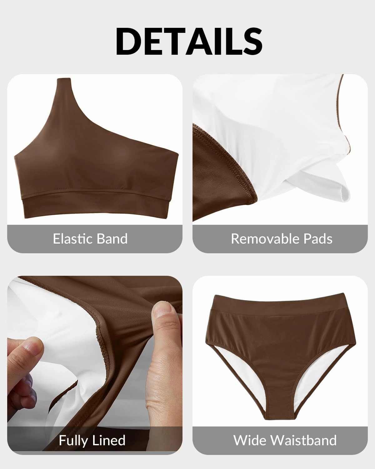 Holipick Women One Shoulder High Waisted Bikini Sets Two Piece Swimsuit Tummy Control Bathing Suit Full Coverage Swimwear