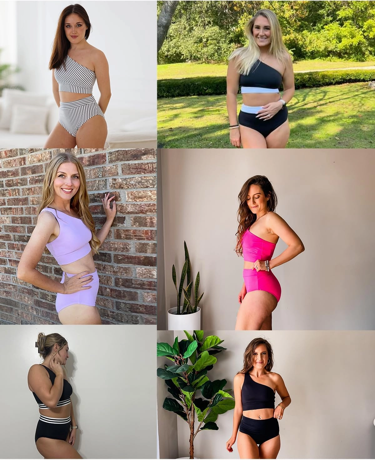 Holipick Women One Shoulder High Waisted Bikini Sets Two Piece Swimsuit Tummy Control Bathing Suit Full Coverage Swimwear