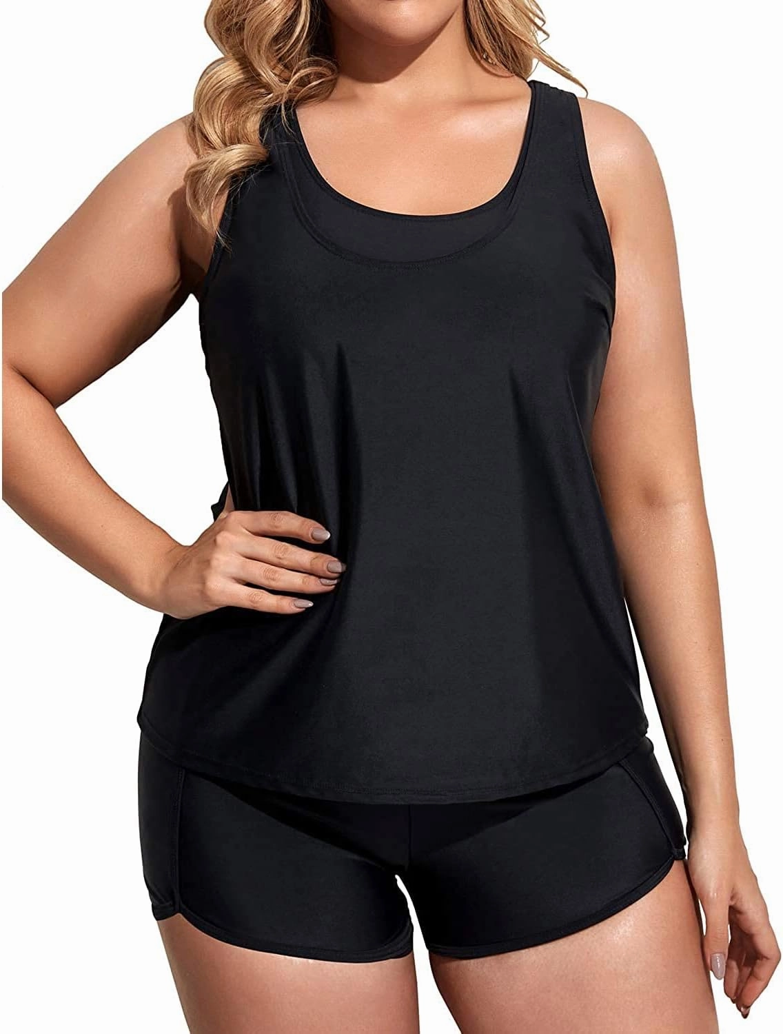 Holipick Women Plus Size 3 Piece Tankini Swimsuits Tummy Control Bathing Suits with Boy Shorts Tank Top with Sports Bra