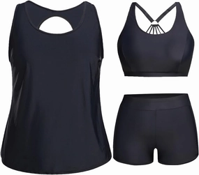 Holipick Women Plus Size 3 Piece Tankini Swimsuits Tummy Control Bathing Suits with Boy Shorts Tank Top with Sports Bra
