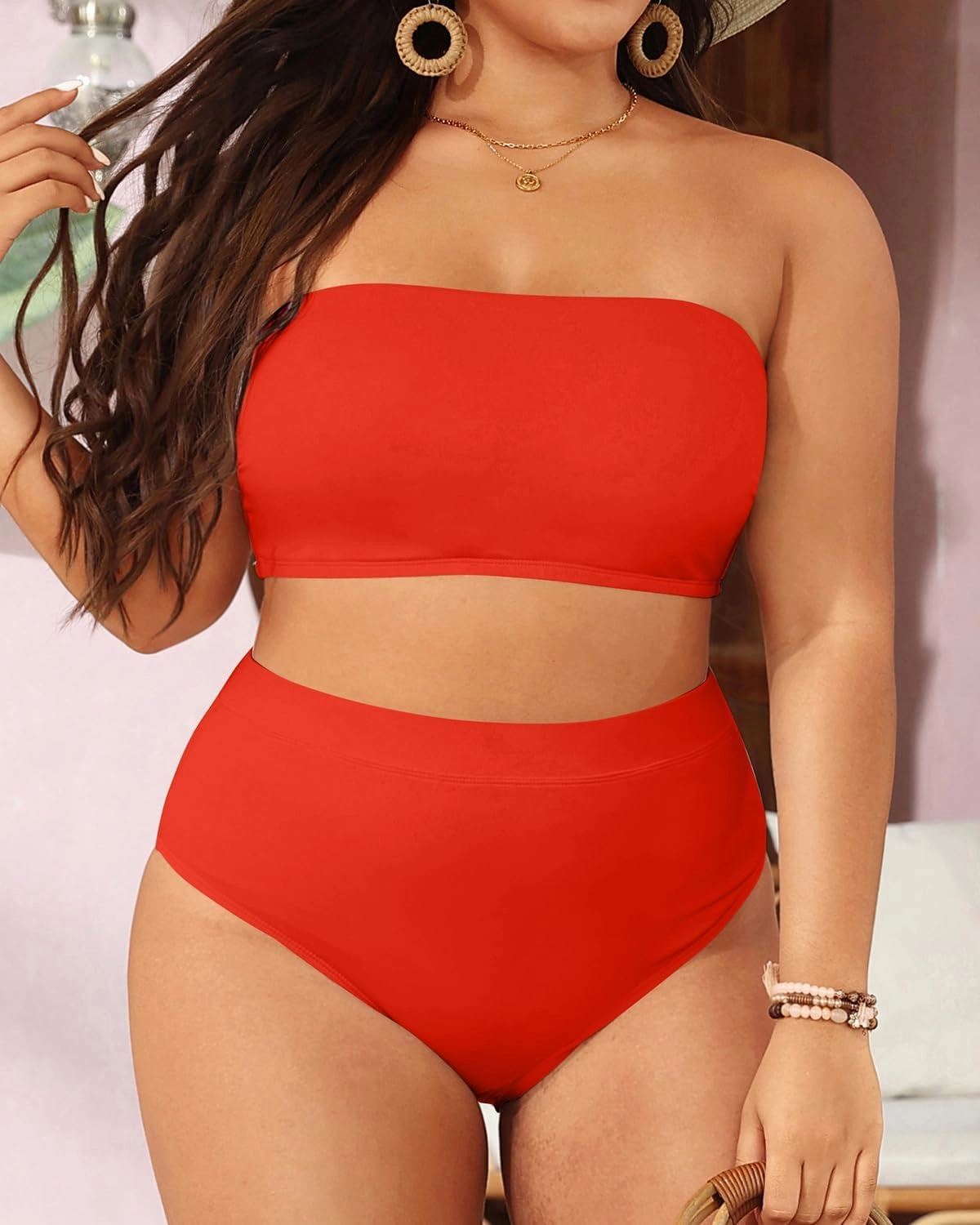 Holipick Women Plus Size Two Piece Bikini High Waisted Swimsuit Bandeau Strapless Bathing Suit Swimwear