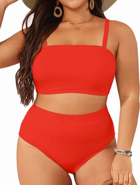 Holipick Women Plus Size Two Piece Bikini High Waisted Swimsuit Bandeau Strapless Bathing Suit Swimwear