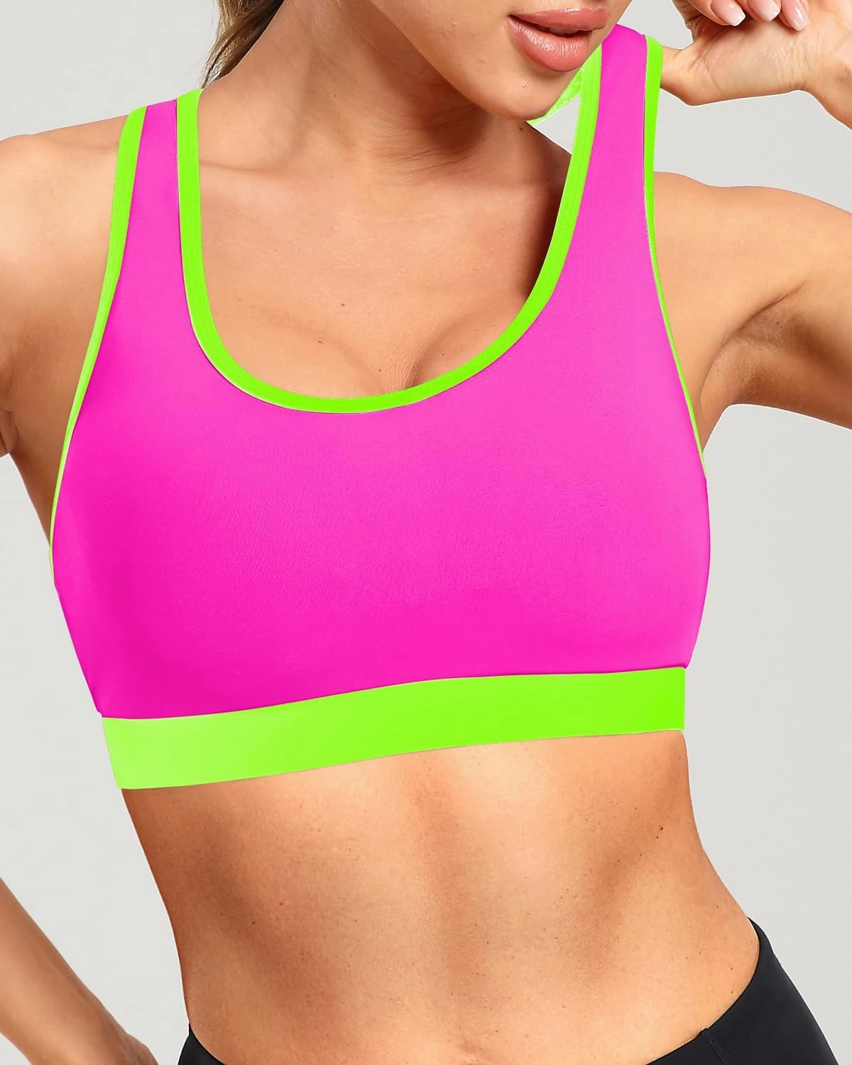 Holipick Women's Sports Bra Bikini Tops Racerback Swim Top Scoop Neck Bathing Suits Top Modest Padded Crop Tops Swimsuit Only