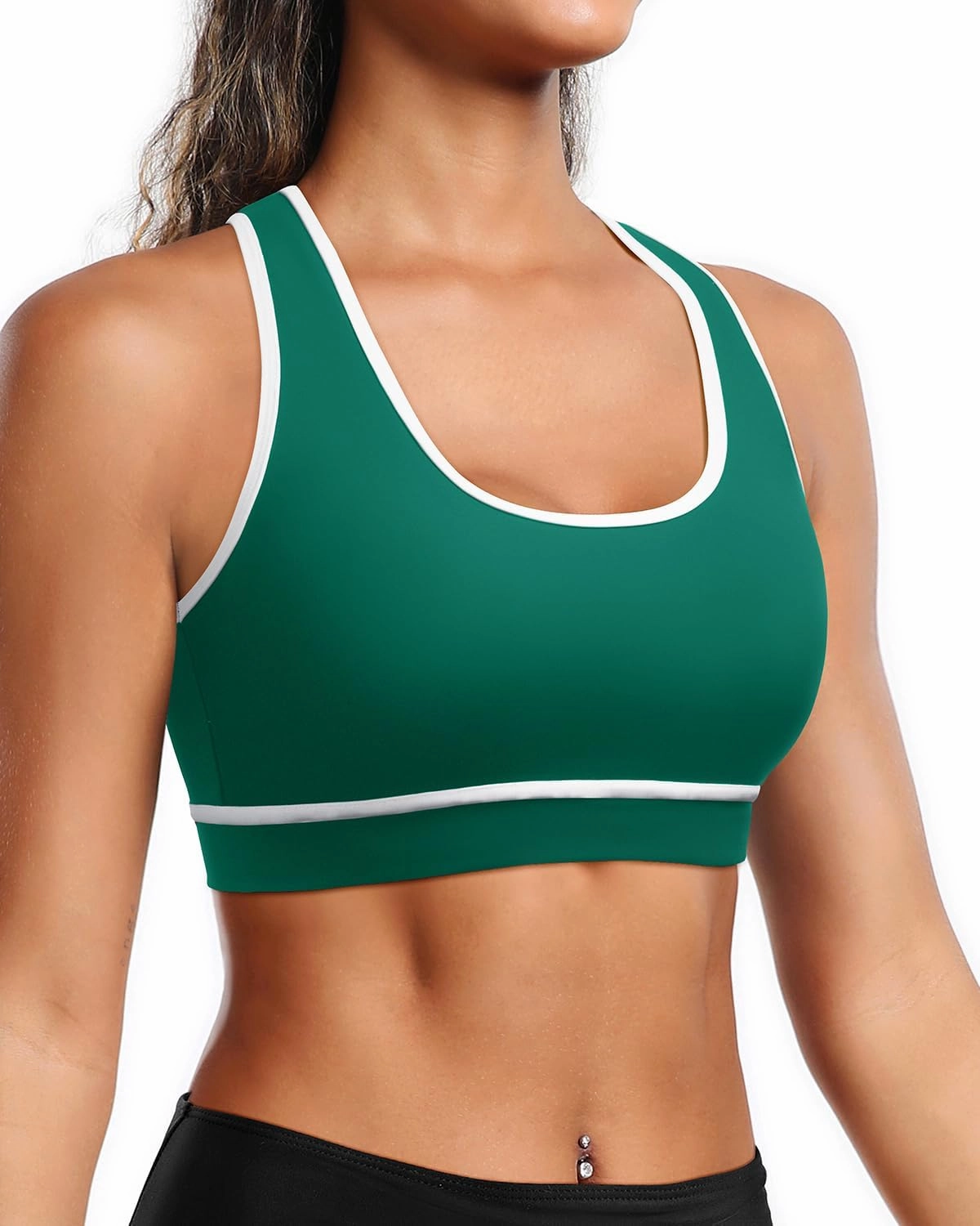 Holipick Women's Sports Bra Bikini Tops Racerback Swim Top Scoop Neck Bathing Suits Top Modest Padded Crop Tops Swimsuit Only