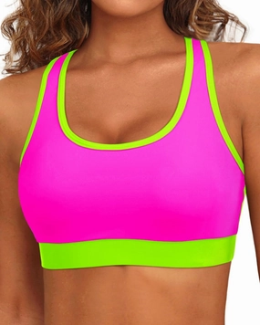 Holipick Women's Sports Bra Bikini Tops Racerback Swim Top Scoop Neck Bathing Suits Top Modest Padded Crop Tops Swimsuit Only