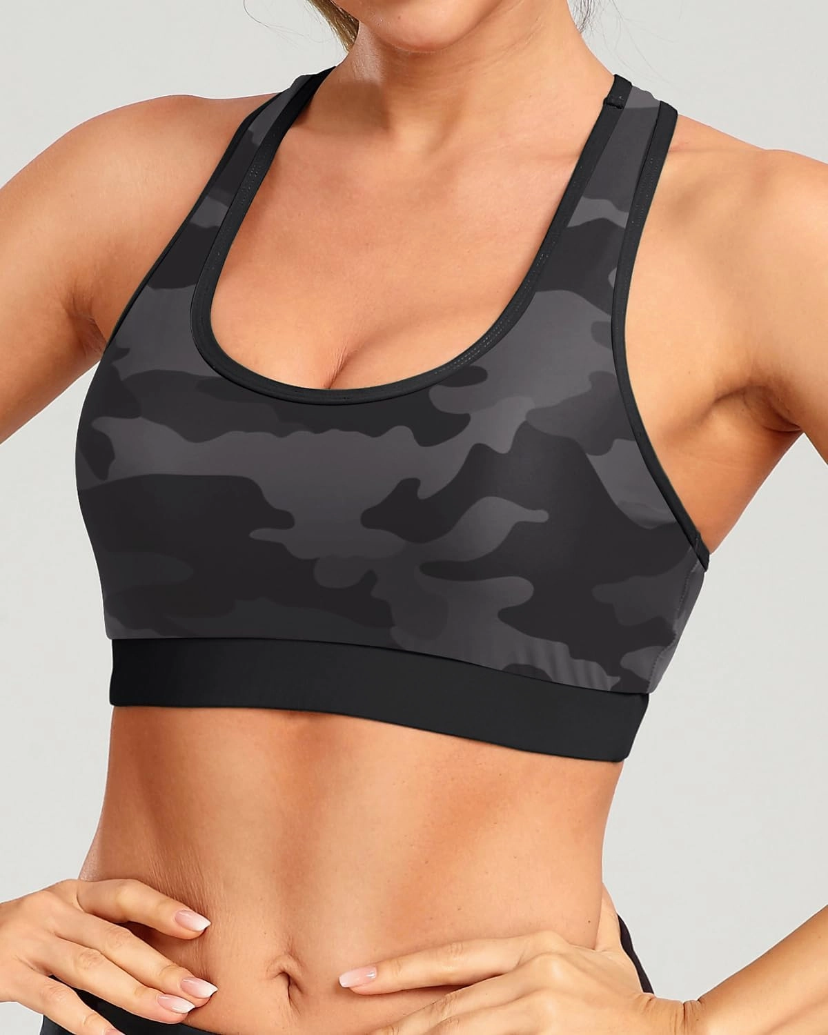 Holipick Women's Sports Bra Bikini Tops Racerback Swim Top Scoop Neck Bathing Suits Top Modest Padded Crop Tops Swimsuit Only
