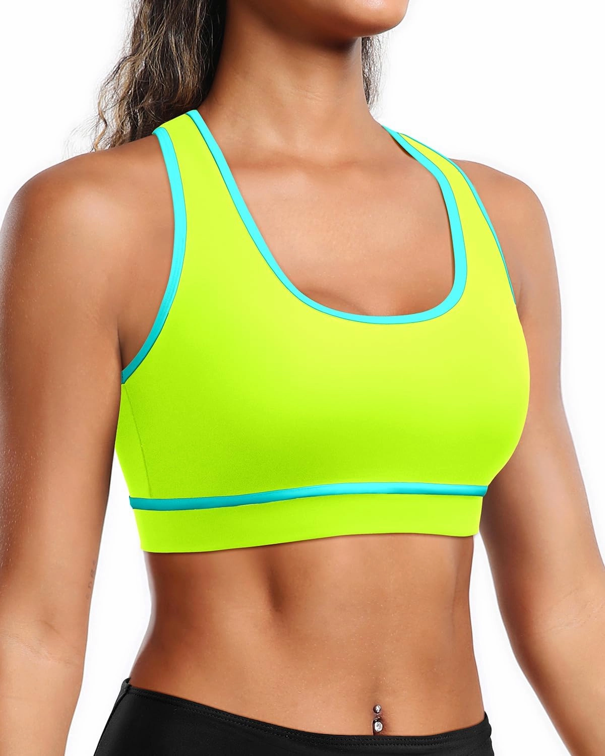 Holipick Women's Sports Bra Bikini Tops Racerback Swim Top Scoop Neck Bathing Suits Top Modest Padded Crop Tops Swimsuit Only