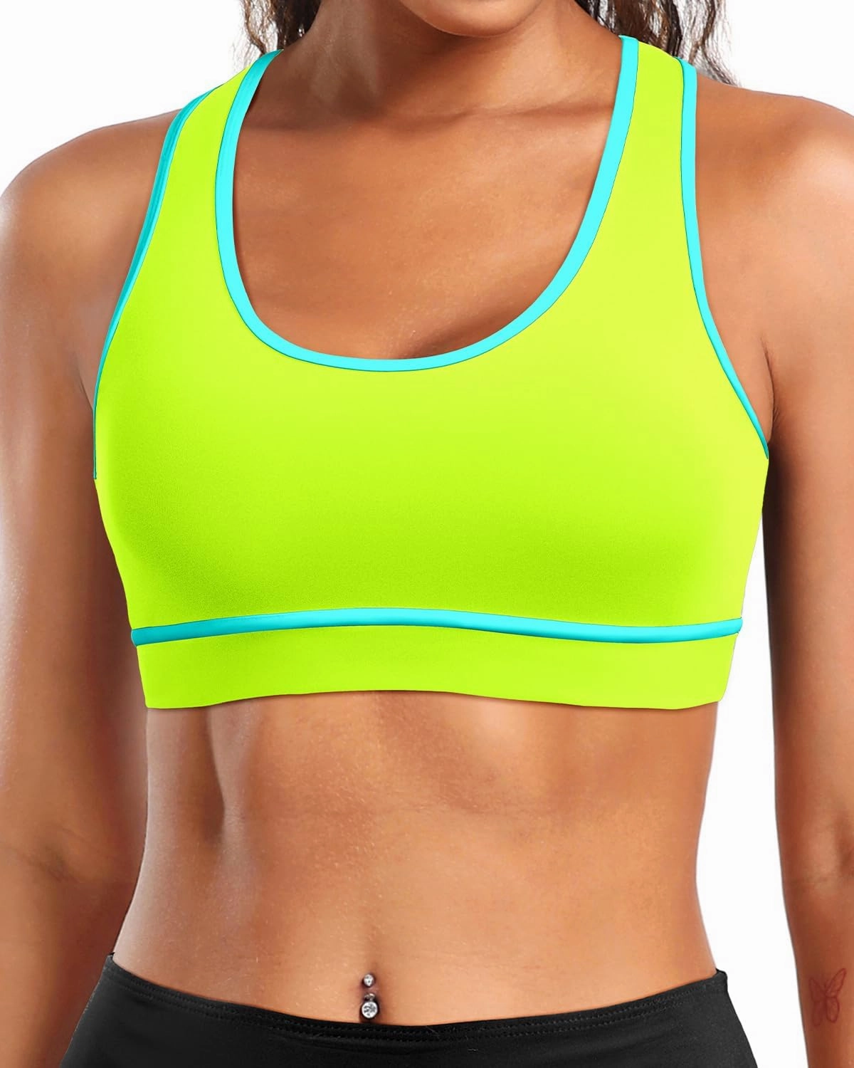 Holipick Women's Sports Bra Bikini Tops Racerback Swim Top Scoop Neck Bathing Suits Top Modest Padded Crop Tops Swimsuit Only