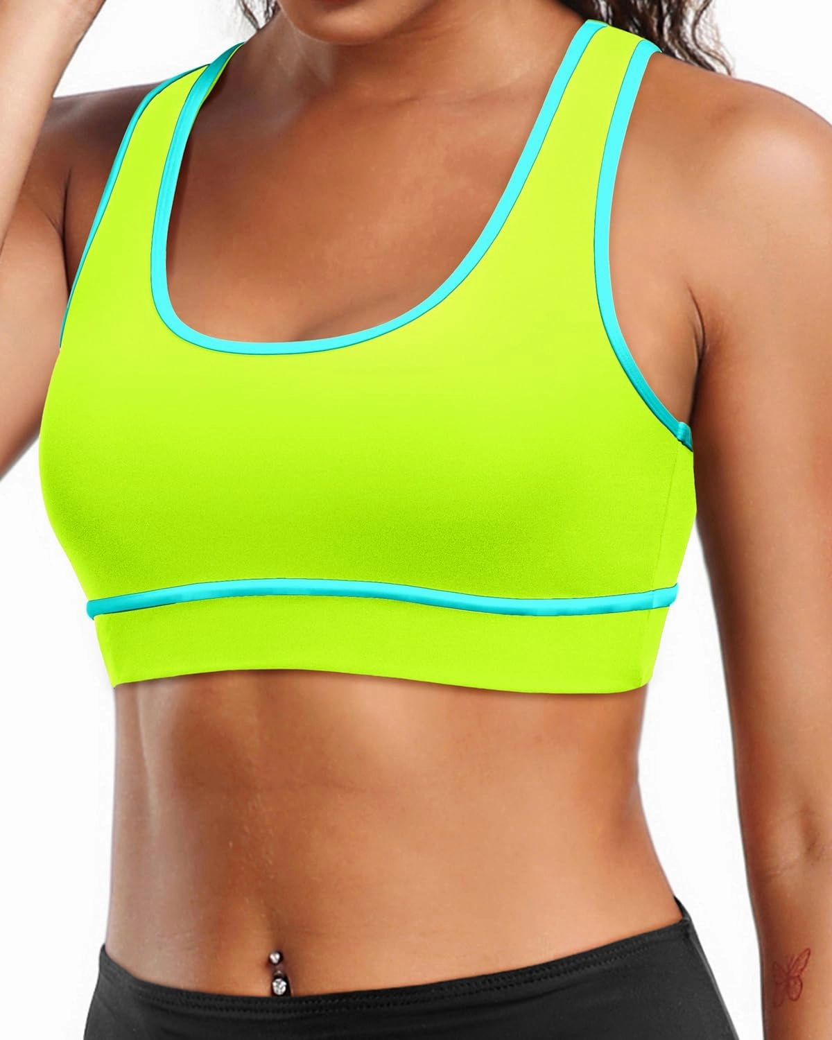 Holipick Women's Sports Bra Bikini Tops Racerback Swim Top Scoop Neck Bathing Suits Top Modest Padded Crop Tops Swimsuit Only