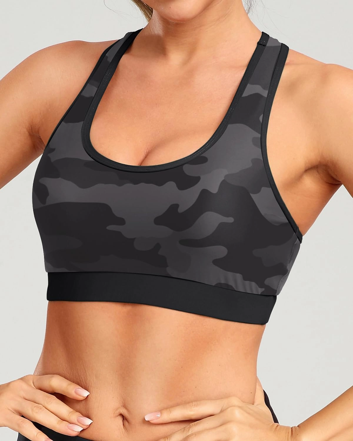 Holipick Women's Sports Bra Bikini Tops Racerback Swim Top Scoop Neck Bathing Suits Top Modest Padded Crop Tops Swimsuit Only